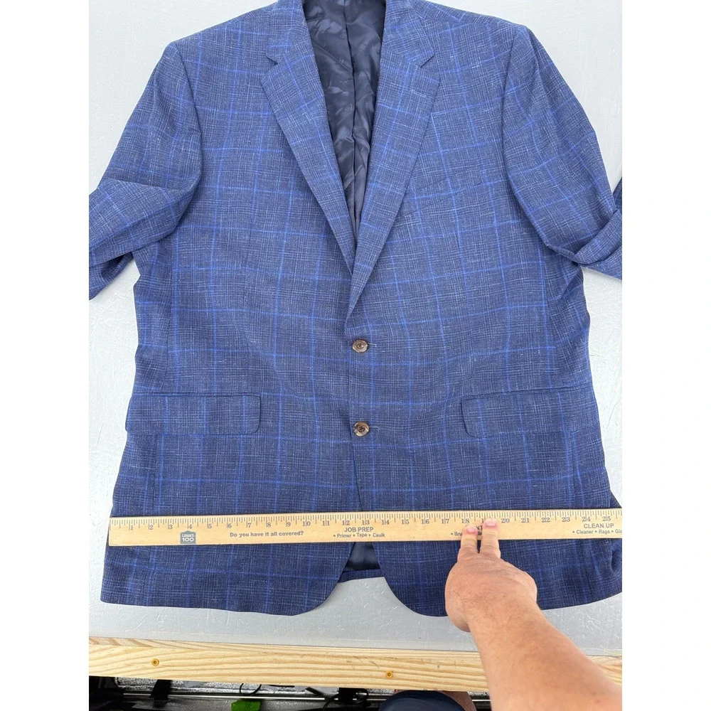 Cremieux Collection Loro Piana Blue Plaid Wool Silk Linen Blazer Sport Coat 48L